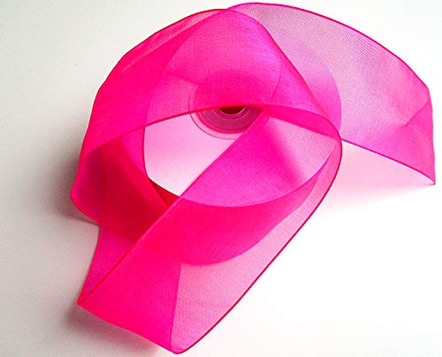 CaPiSo Organza -Schleifenband in 4 cm Breite 40mm mit Webkante Geschenkband Organzaband Dekorationsband Dekoband Chiffon Hochzeit (Neonpink, 25m) von CaPiSo