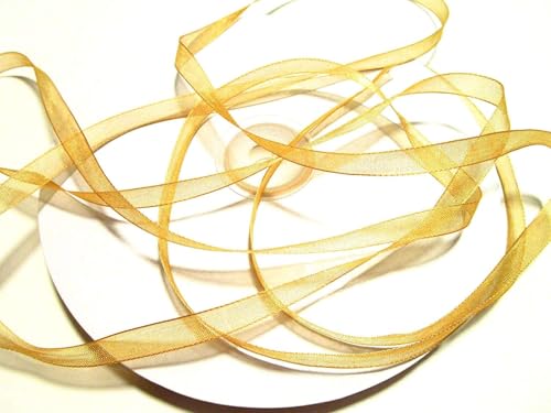 CaPiSo Organza -Schleifenband in 6mm Breite mit Webkante Organzaband Chiffon Chiffonband Durchsichtig Schleifenband (Gold, 100m) von CaPiSo