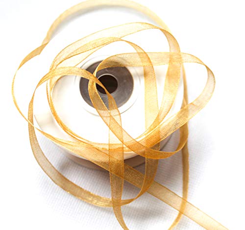 CaPiSo Organza -Schleifenband in 6mm Breite mit Webkante Organzaband Chiffon Chiffonband Durchsichtig Schleifenband (Gold, 50m) von CaPiSo