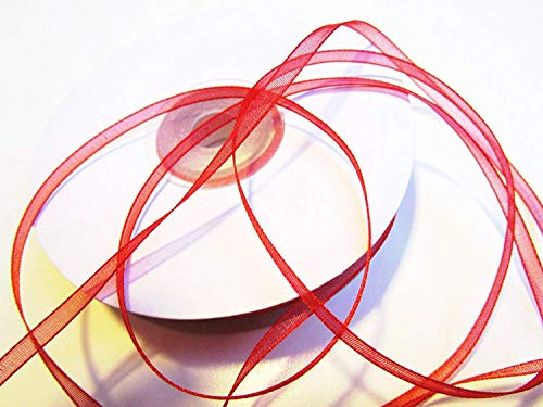 CaPiSo Organza -Schleifenband in 6mm Breite mit Webkante Organzaband Chiffon Chiffonband Durchsichtig Schleifenband (Rot, 50m) von CaPiSo