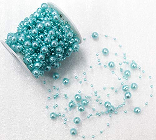 CaPiSo Perlenband Perlenkette Perlengirlande Perlenschnur Weihnachten Advent Deko Sterne Perlen Tischdeko Schnur Perle (Hellblau, 15m) von CaPiSo