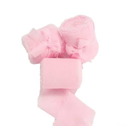 CaScab 10 farbige Bandrollen, handgefertigt, ausgefranst, Satin-Chiffonband, Basteln, Geschenkverpackung, Dekoration, Zubehör, 4 cm x 5 m, Rosa von CaScab