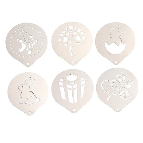 Cabilock 1 Satz 6st Cappuccino-kunstvorlagen Latte-schablonen Lustige Kaffeeschablonen Schaumstoff-latte-art-schablonen -schablonen Espresso-schablonen Cupcake-topper Silver von Cabilock