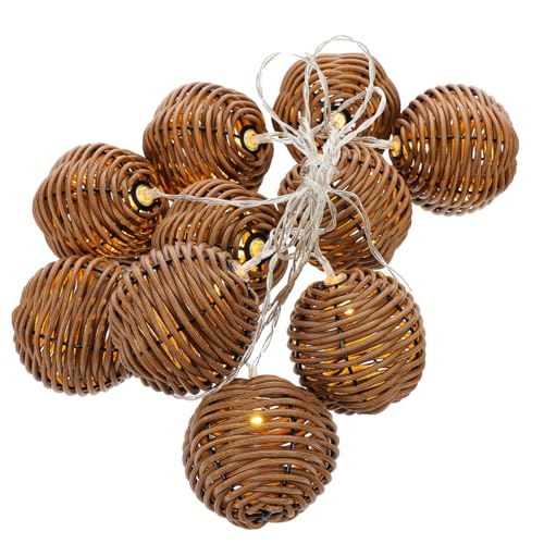 Cabilock 1 Satz Imitation Rattan gewebte Lichterketten Zaun-Lichterkette Lichterketten aus Metallgeflechtkugeln Dekor atmosphärisches Licht nachgemachtes Rattanlicht Weihnachten schmücken von Cabilock