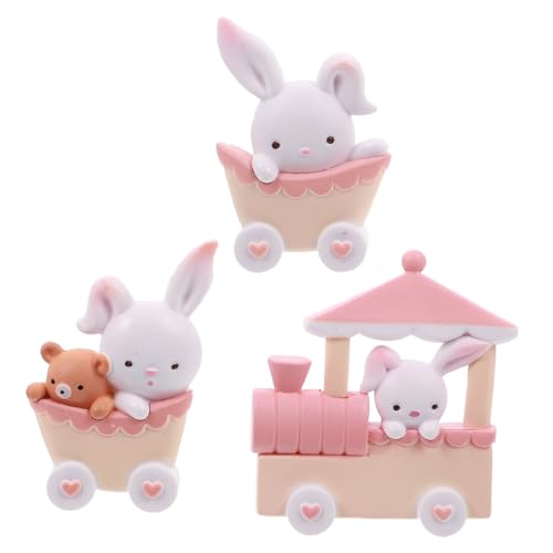 Cabilock 1 Set 3 Stück Zughasen Ornament Party Kuchenpicker Cartoon Geburtstagspartybevorzugung Kaninchenfigur Hasenfigur Rosa Ostern Cupcake Dekorationen Spielzeug Kaninchen von Cabilock