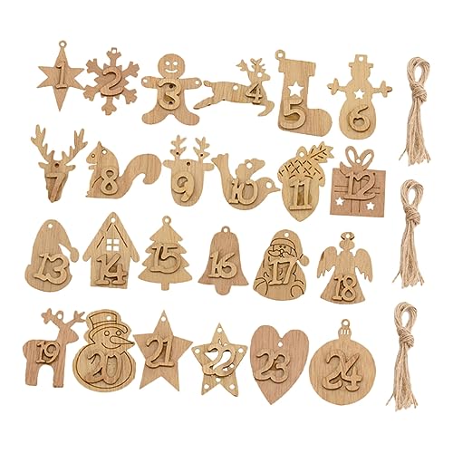 Cabilock 1 Set Adventskalender Weihnachtsab Adventskalender Zahlen Anhänger Hölzerne Weihnachtsfest Countdown Anhänger Seil Holz Weihnachtsbaum Ornament von Cabilock