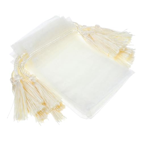 Cabilock 10 Stk Geschenkbeutel mit Quaste und Kordelzug geschenkverpackung geschenktüten Beutel mit Kordelzug Schmuckbeutel aus Organza Netz Beutel leere Beutel Organzabeutel Beige von Cabilock