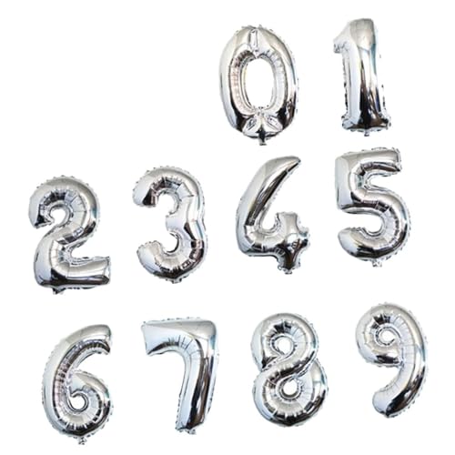 Cabilock 10 Stück 16 Zahlenballons aus Aluminiumfolie Füllballons Blase Party Helium buisness hochzeitslaken balloons zahlen luftballon digitale Luftballons Nummernballons aus Folie Silver von Cabilock