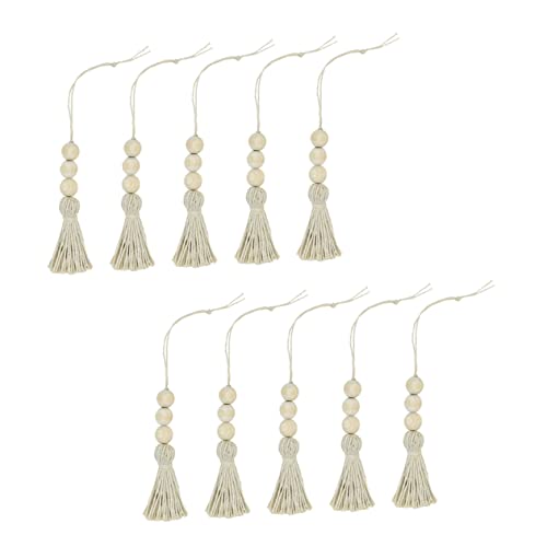 Cabilock 10st Quaste Holzperlen Ornamente Quastendekorationen Perlenmacher Serviettenringe Raumteiler Bubble Tea Schmuck Weihnachtsdeko Anhänger Aus Holzperlen Perlenanhänger Beige Hölzern von Cabilock