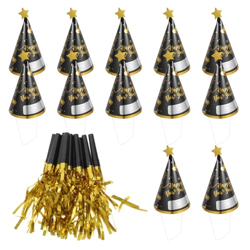 Cabilock 12 Sätze Partyhut für das neue Jahr silvester partyhüte Sets Papierhüte Schwarze und goldene Papierhüte Neue Jahr Partyhüte Sets Neujahrsdekorationen Partyzubehör Karton von Cabilock