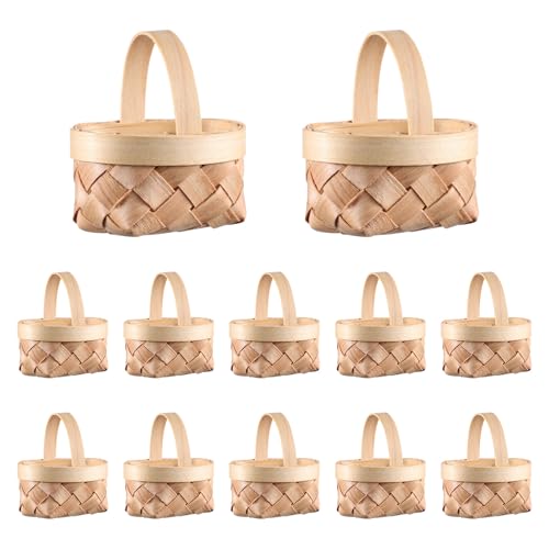 Leer Korb Osterkorb Geflochten Mini: 12pcs Woven Körbe Mit Griffen Bauernhaus Kleine Korb Hochzeit Süßigkeiten Geschenk Körbe Lagerung Korb Für Hochzeit Party Favors(2.3 * 1.8 * 2.7in) von Cabilock