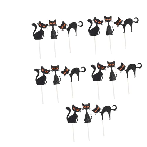 Cabilock 15 Stück Halloween Kucheneinsatz Cupcake Topper Schwarze Katze Für Kuchen Halloween Partygeschenke Katzen Kuchen Requisiten Halloween Kuchendekoration Halloween Obstspieße von Cabilock