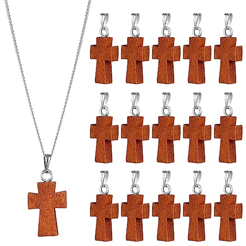 15Stücke Holz Kreuz Anhänger Kreuz Anhänger Charms Schmuckanhänger Damen Herren Kreuzanhänger Kettenanhänger Segen Kreuz Charm für DIY Halskette Schmuck Zubehör Taufe Kommunion von Cabilock