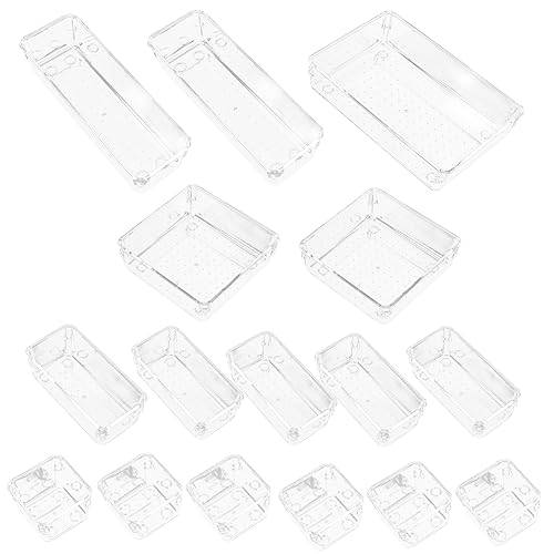 Cabilock 16 Teiliges Set Transparente Schubladen Organizer Aus Kunststoff Praktisches Ordnungssystem Für Schlafzimmer Und Küche Ideal Für Make Up Besteck Und Sortierboxen von Cabilock