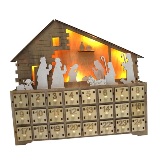 Cabilock 1Stk Kalender aus Holz Heimbüro Adventskalender Jutesäckchen Krippen adventskalender led licht fernbedienung led-light kalender Countdown-Kalender- hölzern von Cabilock