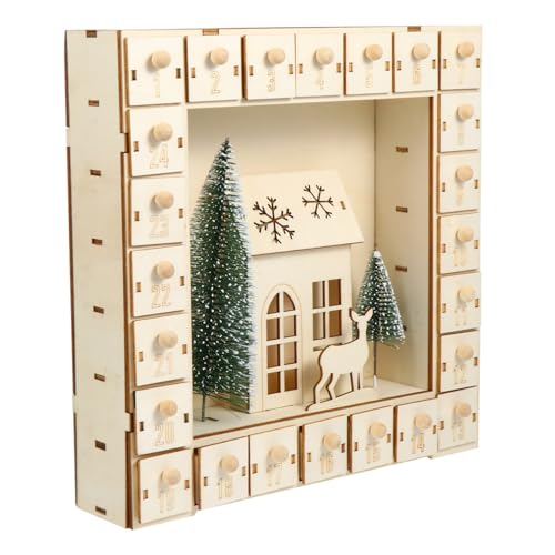 Cabilock 1Stk Weihnachtskalender aus Holz 24 Tage Adventskalender Feiertags-Countdown-Kalender holzweihnachtsdekoration Weihnachts-Holzkalender geschnitzter Schubladenkalender Festschmuck von Cabilock