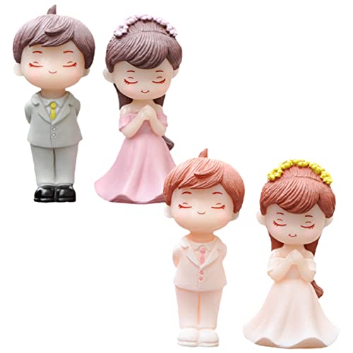 Cabilock 2 Paar Pärchen Puppen Ornamente Valentinstag Hochzeitspaar Figuren Kuchen Kleine Hochzeit Kunsthandwerk Cartoon Paar Figuren Braut Bräutigam Statuen von Cabilock