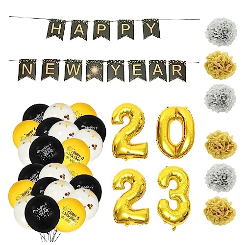 Cabilock 2 Sets 2023 Ballon 2023 Partyballons Schwarze Ballons Heimdekorationen Goldene Schwarze Ballons Fotogirlande Schwarze Themenballons Frohes Neues Jahr Banner 2023 Folienballon von Cabilock