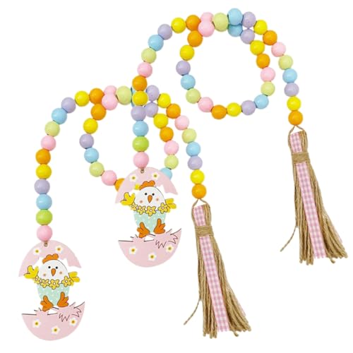 Cabilock 2 Stück Schnur Ostern Holzperlen Girlanden Plateau Dekorationen Bunte Ornamente Ostern Hängende Dekoration Wandbehang Schmuck Ostern Home Decor Seil von Cabilock