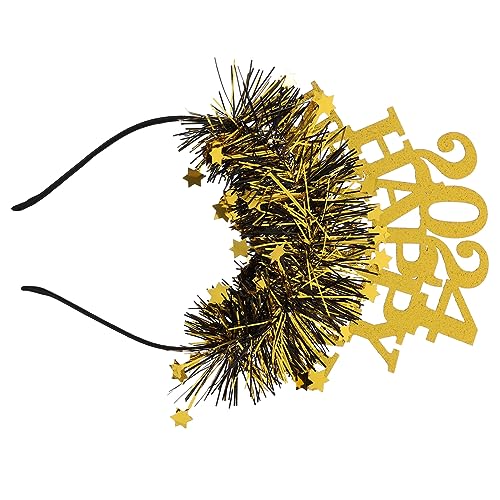 Cabilock 2024 neues jahr stirnband neues jahr haarband Glitzerkopfkrone neujahr haarreif festival haarschmuck Partygeschenke für das neue Jahr Haarschmuck für Kinder Filzstoff Golden von Cabilock