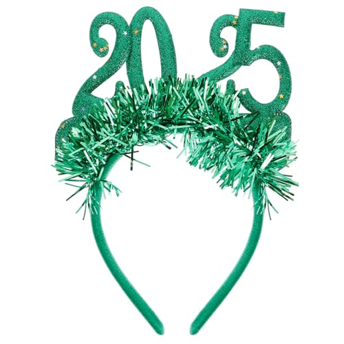 Cabilock 2025 Stirnband Neujahr Haarschmuck Partygeschenke Lametta-haarband Glitzernde Haarreifen Tiara Für Silvester 2024 Frohes Neues Jahr Kopfschmuck Neujahrs-diademe Green Stoff von Cabilock