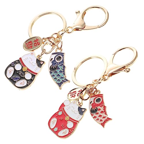 Cabilock 2St Glückskatze Schlüsselanhänger Aufkleber Stuffer Blau cutermesserser bastelzeug schlüsselringe charms anhänger Schlüsselanhänger mit Neujahrsmotiv Tasche hängende Dekoration rot von Cabilock