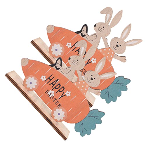 Cabilock 2st Kaninchen-Karotten-Ornament Osterdeko Spiegel Für Die Wand Ostern Süße Zimmerdekoration Babyzimmer-Dekoration Figur Cartoon-tapete Plüsch Steigleitung Dual Tisch Hölzern Orange von Cabilock