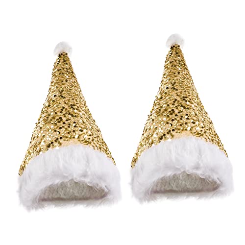 Cabilock 2st Pailletten-weihnachtsmütze Weihnachtspaillettenhüte Weihnachtsstrümpfe Zarte Weihnachtsmütze Christbaumschmuck Weihnachtsmütze Mit Bommel Weihnachtseimerhut Plüschstoff Yellow von Cabilock