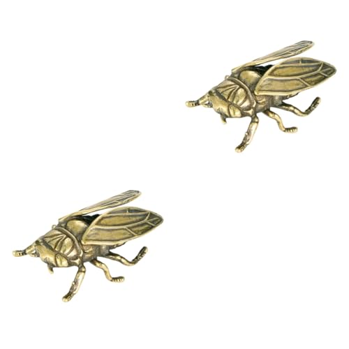 Cabilock 2st Zikaden-Insekten-Ornamente Miniaturtiere Schreibtisch Schmücken Zarte Zikadenverzierung Desktop-zikaden-schmuck Tierfiguren Zikaden-skulptur Bürodekoration Auto Messing Golden von Cabilock