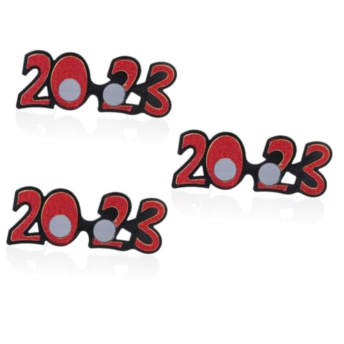 Cabilock 3 Paar 2023 Digitalbrille Abschlussbrille 2022 Neujahr Partybrille Neujahr Kostümzubehör Rollenspiel Outfits 2023 Party Sonnenbrille Kunststoff 2023 Brille PC Rot von Cabilock