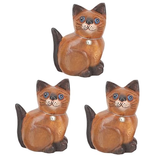 Cabilock 3 Stück Holz Katzenstatue Kinderzimmer Dekoration Mini Tierfiguren Holziges Dekor Mikro Landschaftsornamente Katzenfiguren Katzenbaum Dekoration Katzen Cupcake Topper von Cabilock