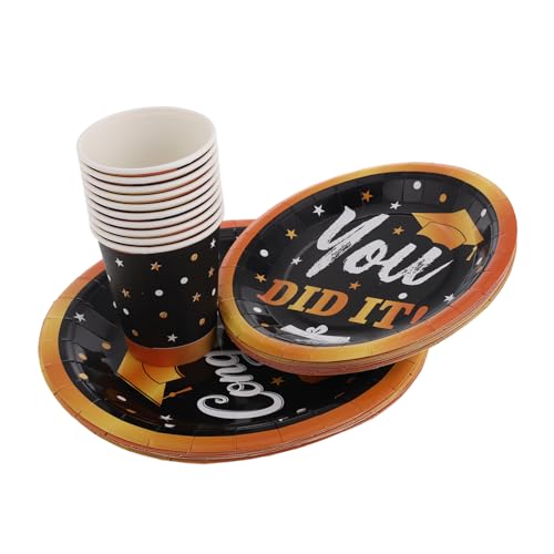 Cabilock 30 Stück Abschlusspapierbecher Und Tablettset Pappteller Für Geburtstagsfeier Partygeschirr Abschluss-pappteller Abschlussparty Cup Supplies Abschlussplatten Und Tassen Black von Cabilock