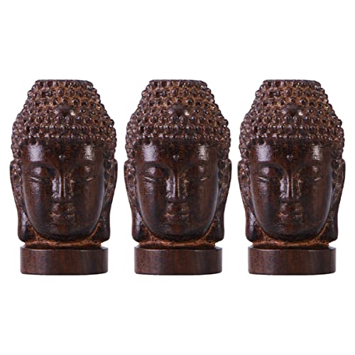 Cabilock 3St Buddha Kopf Holz Geschnitzte Ornamente Glockenspiel Statuendekor Zen-Buddha-Rahmen Sakyamuni Buddha Holzfigur Buddha Holzskulptur Sakyamuni-Figurenstatue Buddha-Statue von Cabilock