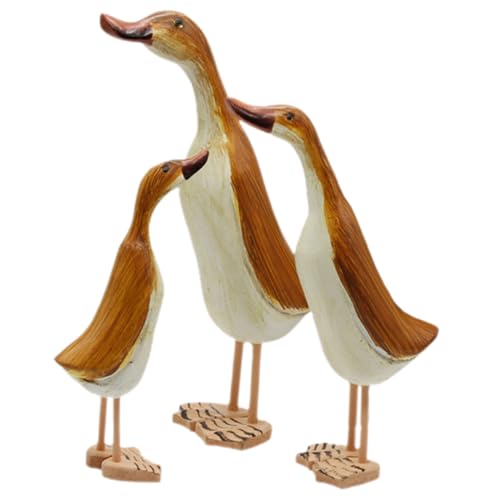 Cabilock 3St Holzfigur Ente Heimdekoration Gans Wohnkultur Wandkunst Desktop-Tierskulptur Animal Figures Living Room Decoration Woodcarver gartendeko Tierstatuen- Holzskulptur hölzern von Cabilock