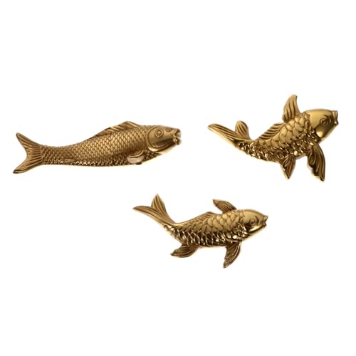 Cabilock 3st Reines Kupfer Fischornament Schreibtischdekoration Glücksfisch Schreibtischaufsatz Segen Tierdekor Goldreichtum Glücksfiguren Geldfischstatue Fisch-skulptur Golden Messing von Cabilock