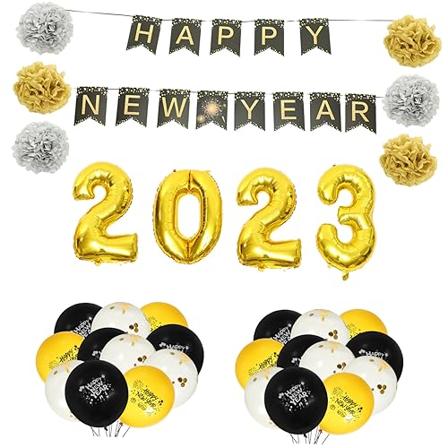 Cabilock 4 Sets 2023 Ballon Golddekor Goldgirlande Riesige Zahlenballons Buchstabenballons Papierdekorationen Klasse 2023 Schwarzgoldballons 2023 Abschlussballons Banneremulsion von Cabilock