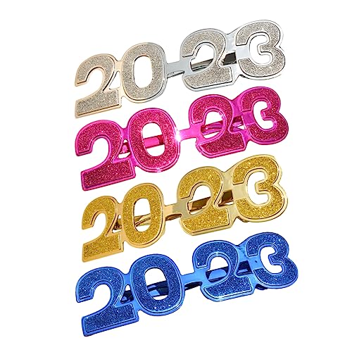 Cabilock 4 Stück 2023 2023 Brille Frohes Silvester Brille Neujahrssonnenbrille 2023 Neujahrstisch Lustige Brille Neujahrsparty-brillen Nummer Sonnenbrille Gläser Party Dekor Stk von Cabilock