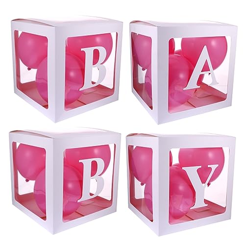 Cabilock 4 Stück Box Ballonbox Durchsichtige Luftballons Babyparty Party Brautdekoration Babyparty Briefkästen Geschlechterdusche Ballonboxen Alphabet Luftballons Papier Rosa von Cabilock