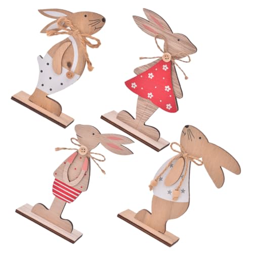 Cabilock 4 Stücke Figuren für Wohnkultur Rustikalen Holz Bunny Kunst Entzückende Bunny Tabletop Decor von Cabilock