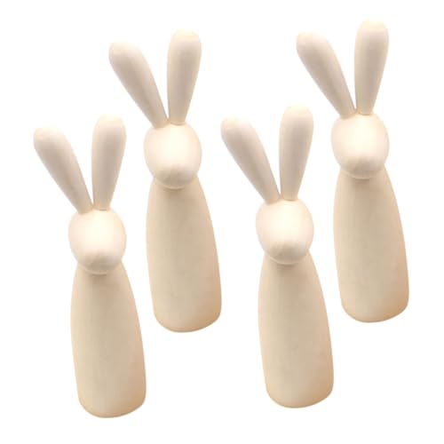 Cabilock 4 Stück Holzhasen Desktop Ornament Hasenpuppen Schmuck DIY Osterhase Tischplatte Hölzerne Osterhasen Unbemalt DIY Osterhasen Holz Stiftpuppen Set Holzhasen Beige von Cabilock