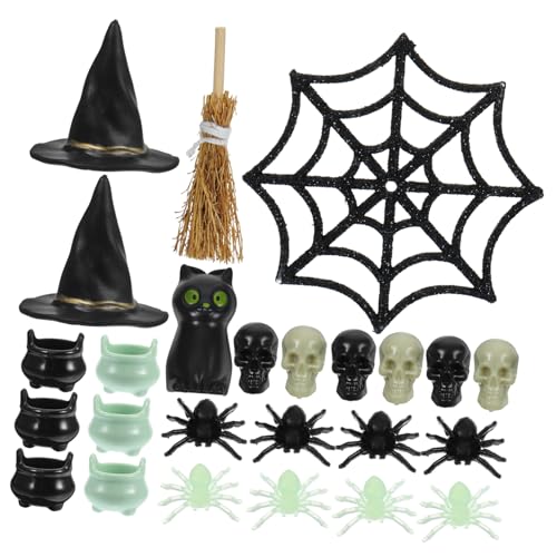 Cabilock 5 Sets Miniatur Totenköpfe Mikro Landschaftsdekoration Bulk Spielzeug Halloween Miniaturen Miniatur Halloween Figuren Miniatur Hauszubehör Kopf Miniaturen Spinnen von Cabilock