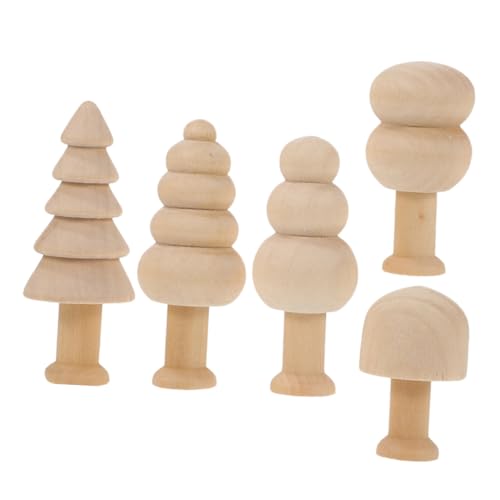 Cabilock 5 Stück Holzige Pilzspielzeuge Weihnachtsbäume Holzbäume Zum Basteln Unfertige Holzpilze Holzpuppenfiguren Unvollendete Miniaturbäume Puppenbaum Lotusbaum von Cabilock