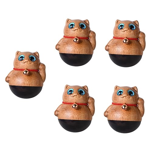 Cabilock 5 Stück Holzschnitzerei Spielzeug Dekor Katzenstatue Becher Verzierung Miniatur Katzenfigur Katzenfiguren Katzenbecher Modell Haushalt Katzenfigur Desktop Ornament Golden Nanmu von Cabilock