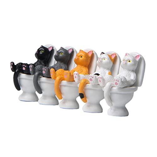 Cabilock 5 Stück Toilettenkatze Kleine Katzenfiguren Miniatur Katzendekoration Katzen Cupcake Topper Cartoon Autozubehör Desktop Katzendekoration Mini Katzenstatue Minifigur von Cabilock