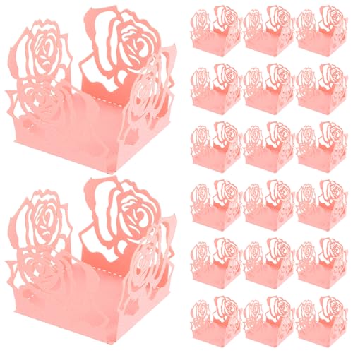 Cabilock 50 Stück Schokoladen papier halter gummiartig Liebe Herzbonbons hochzeitsdeko pralinenverpackung süßigkeiten Cupcake-Dekoration Trüffelbecher Schokoladenverpackungsschale Rosa von Cabilock