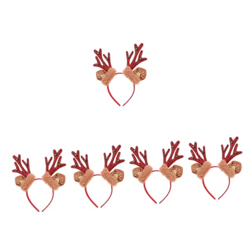 Cabilock 5st Glockengeweih-kopfschmuck Stirnband Mit Tierohren Weihnachtsstirnbänder Hirschgeweih Stirnband Hirschkostümohren Geweih-stirnband Hirsch Cosplay Ohren Rot Zinklegierung von Cabilock