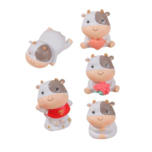 Cabilock 5st Mini Süße Kuhverzierung Ornament Kuhkostüm Schaf Kostüm Kuh Wohnkultur Mikrolandschaftstiere Mini-kühe Jahr Der Ochsenverzierung Quasten Ammer Cowgirl Ochse Figur Harz von Cabilock