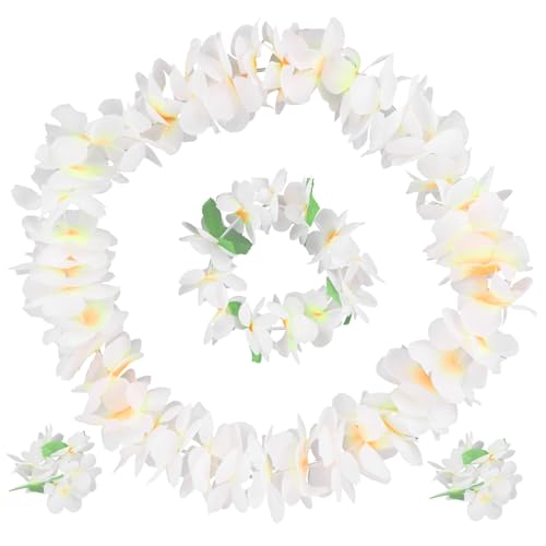 Cabilock 8 STK Blumenkranz hawaiianische Girlande für Kinder Hula-Halskette Luau-Girlande Armband bänder blumenhaarkranz Stirnband Kopftuch hawaiianischer Kopfschmuck künstliche Weiß von Cabilock