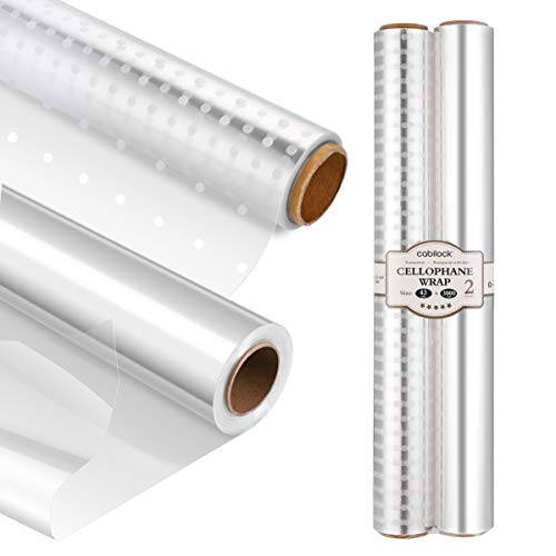 Cabilock Cellophan Wrap Roll Geschenkpapier Klares Cellophan Geschenkfolie (43CM x 30M 3.0 Mil) Transparent Geschenkverpackung White Dot Florist Papierverpackung für Körbe Geschenke(2Roll) von Cabilock