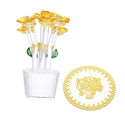 Cabilock Kristall-Blumen-Ornament Blumenförmiges Dekor Blumenarrangement Astetische Raumdekoration Hochzeitsmittelstücke Für Tische Skulpturen Wohnkultur Tischdekoration Auto-dekor Yellow von Cabilock